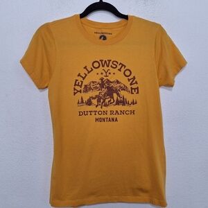 Yellowstone Dutton Ranch Montana Western Graphic Tee Mustard Yellow Top Size M